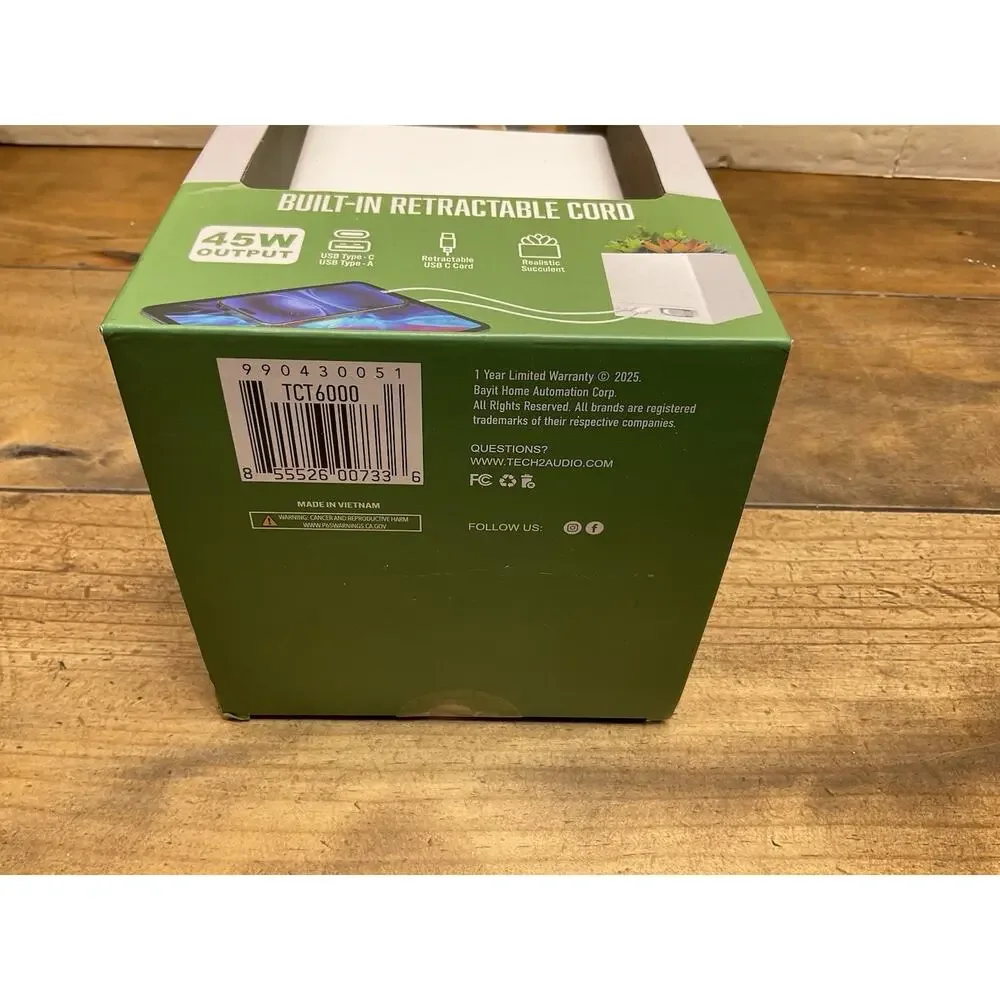 Tech2 Power Bloom Charging Decorative Plant with Built-in retractable USB-A & C2